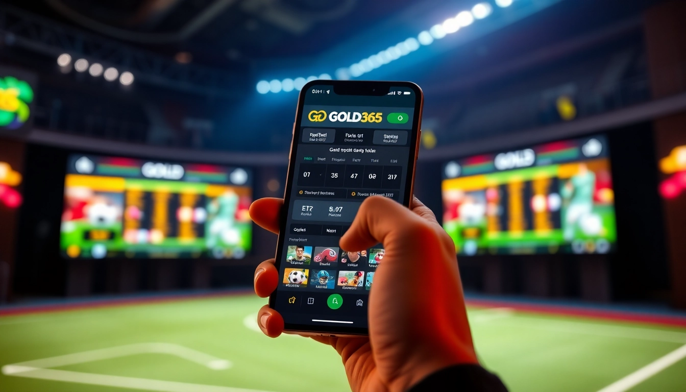 Gold365 online betting platform on mobile, showing sports betting and casino games for Indian players, reflecting security and excitement.