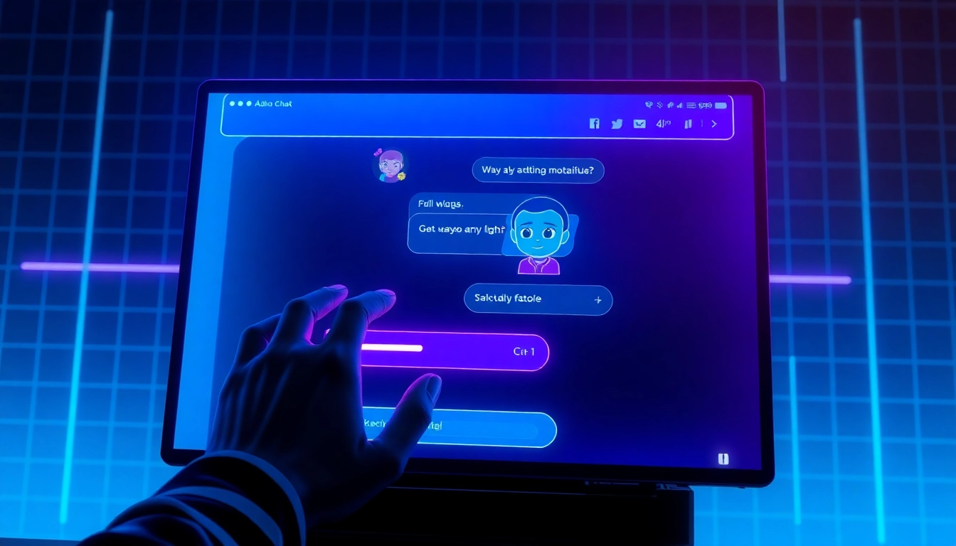 Futuristic AI chatbot interface with customizable character on a digital screen