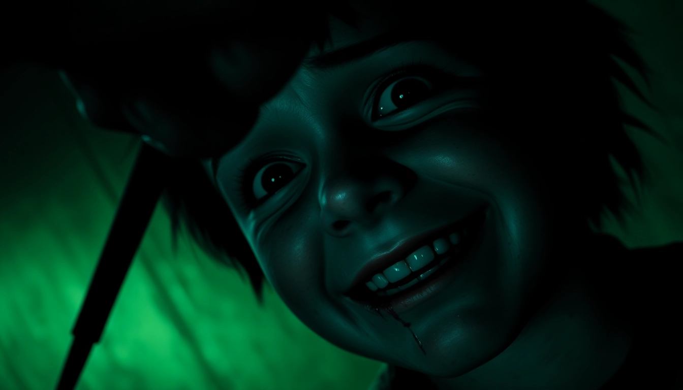 A disturbing close-up of Harvey, a cheerful character in distress, with a shadowy figure holding a violent tool above him in a dark, gritty scene.