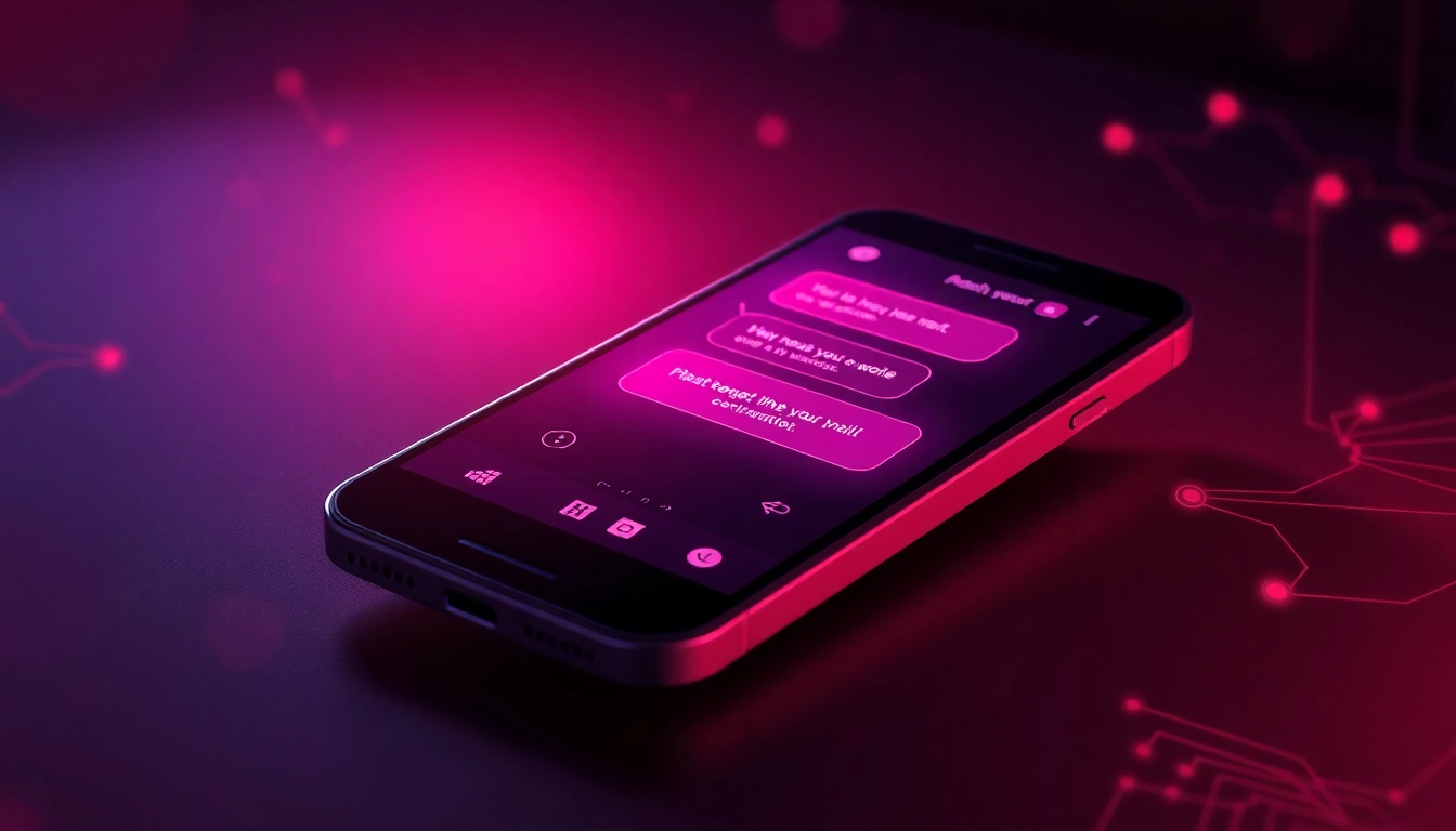 Smartphone displaying a spicy chat AI conversation with a dark, sensual background.