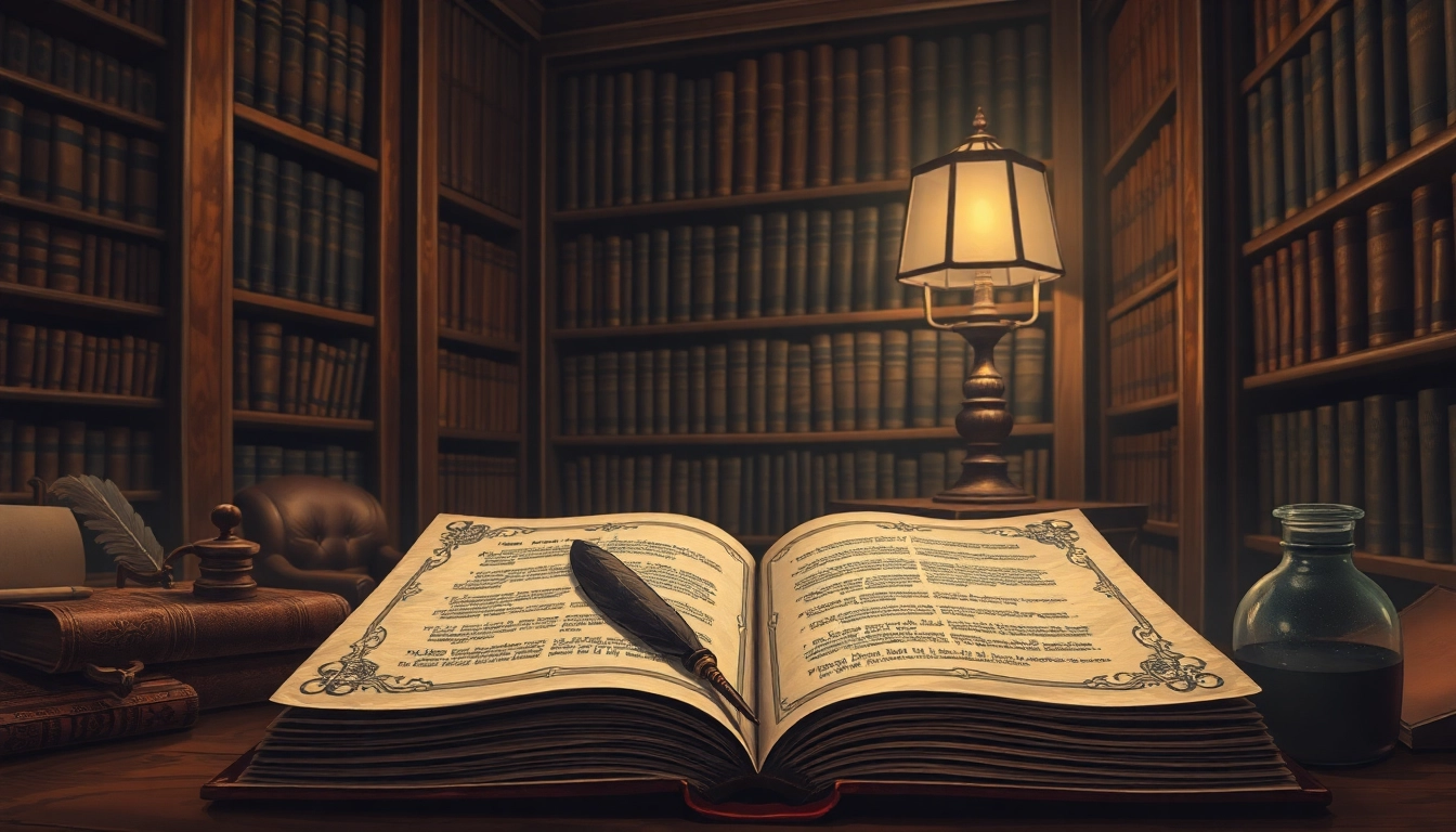 An antique library scene with old books, quills, and warm lighting, evoking historical scholarly ambiance.