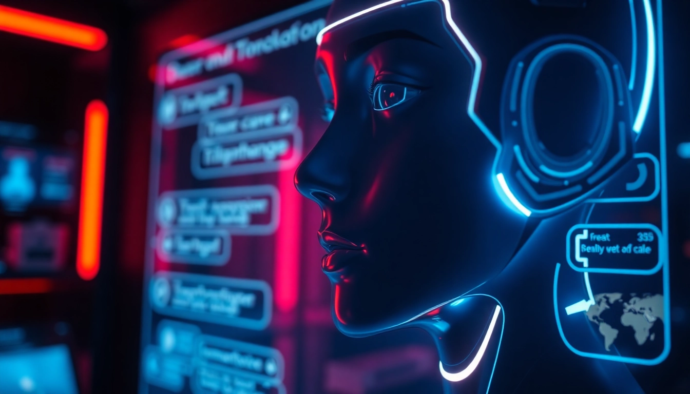 Engaging scene of a user interacting with an nsfw ai chat platform through a neon-lit digital interface, showcasing unfiltered AI conversations and intimate digital bonding.